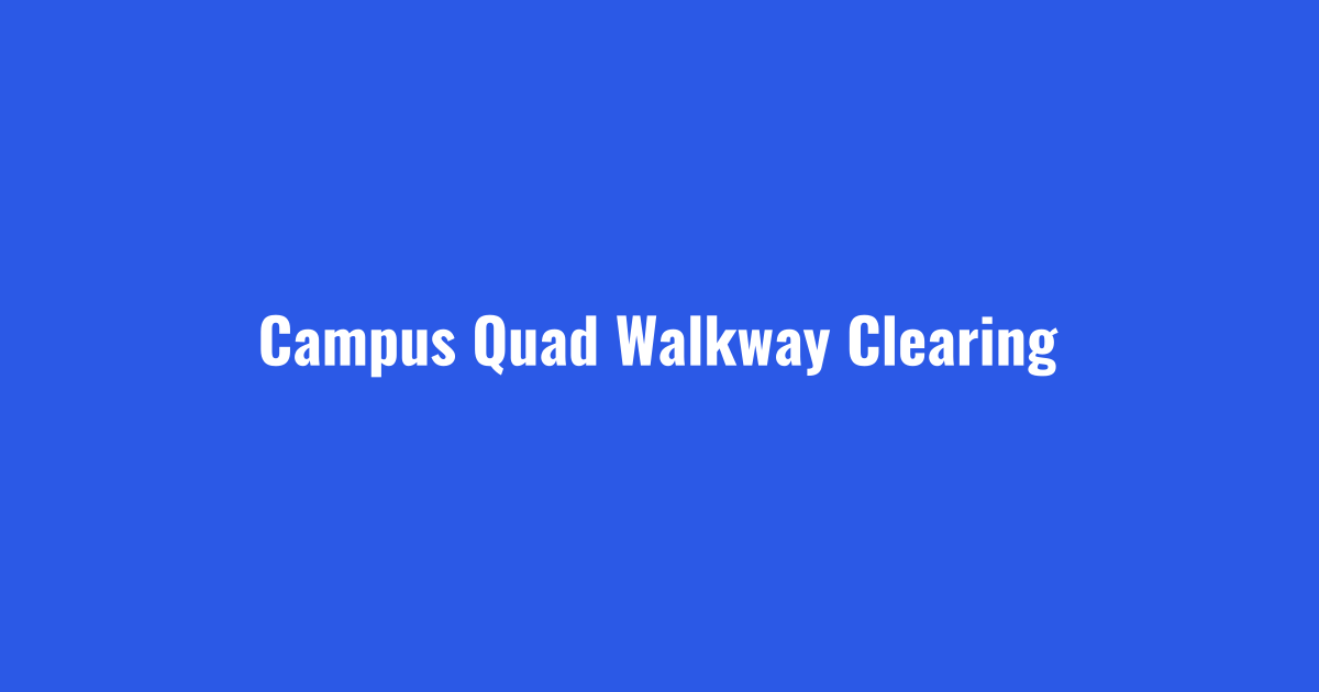 College campus snow removal crew clearing quad walkways between classes
